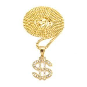Women Fashion Jewelry Dollar Shaped Stainless Steel Gold Necklace
