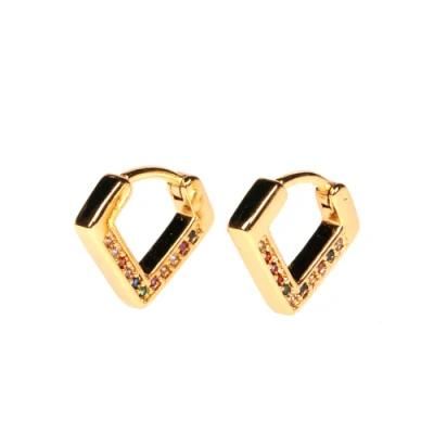 Hot Style Newest Jewelry Copper Diamond Shape 18K Gold Plated Luxury Earrings for Daily Wear