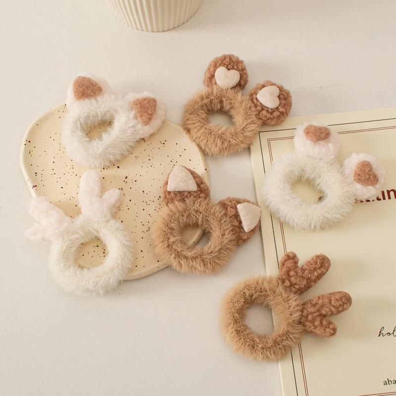 Cute Plush Three-Dimensional Love Cat Ears Small Deer Antler Rubber Band Japanese Milk Cute Fun Hair Bands