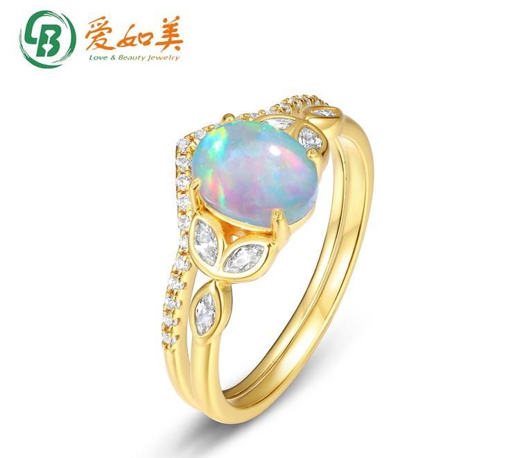 925 Sterling Silver Ethiopia Opal CZ Curved Ladies Engagement Antique Ring Sets