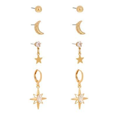 Manufacture Basic 4 Pairs Alloy Moon Stamping Sun Drop Crystal Marquise Multiple Set Earrings for 18K Gold Filled Women Jewelry