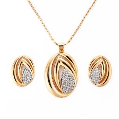 Women Fashion Jewelry Accessories Silver 18K Gold Plated Alloy Chain Sets Pendant Necklace with CZ Crystal