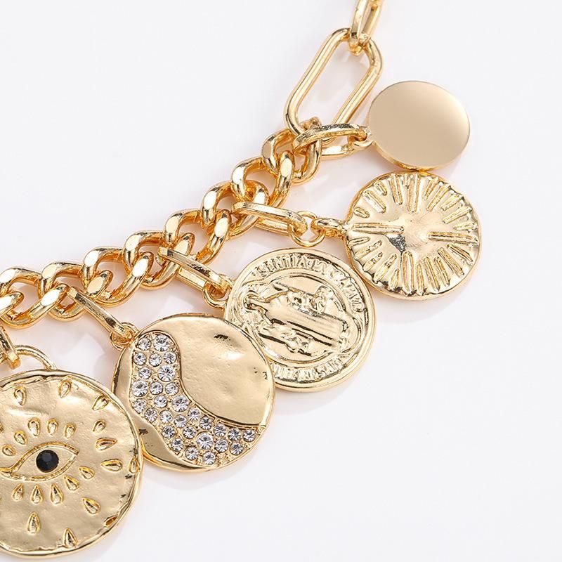 Women′ S Coin Set Diamond Embossed Small Pendant Bib Necklace