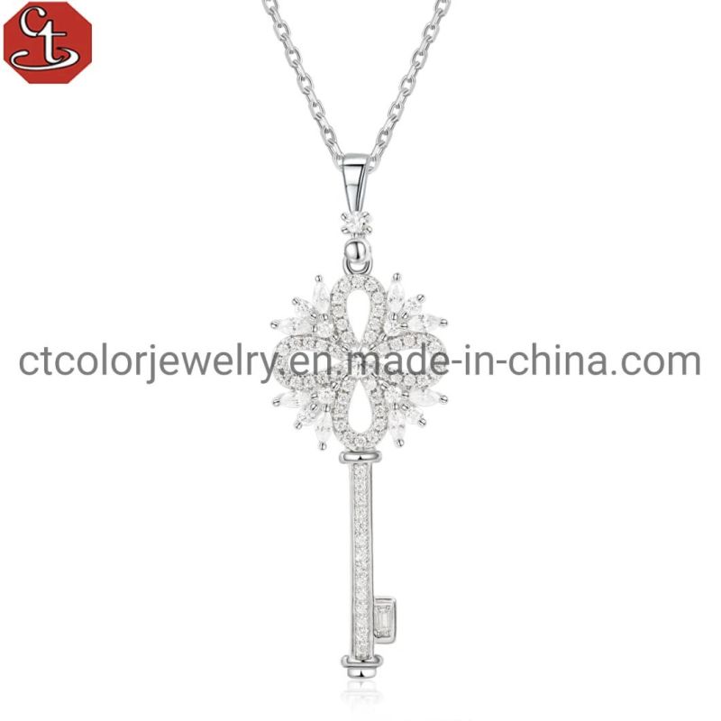 Custom Fashion Fine Jewellery 925 Silver Cubic Zirconia Fashion Accessories Jewelry Flower Pendant Necklace