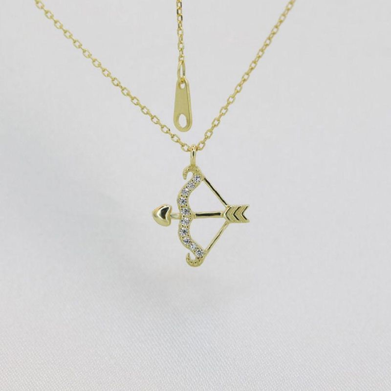 925 Sterling Silver Pendant Gold Plated Arrow Love with Zircon Clavicle Chain Necklace Women Trendy Jewelry