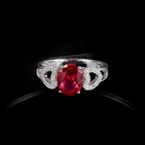 Double Heart Halo Designed 925 Sterling Silver Finger Rings with Ruby Stone