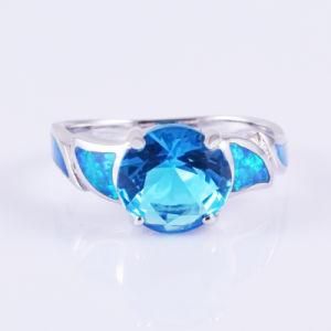 Lady Fashion Blue Fire Opal with Blue Topaz CZ Ring