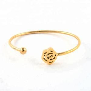 Unique Design 18K Gold Bangle Saudi Arabia Jewelry Rose Cuff Bangle Bracelet for Ladies