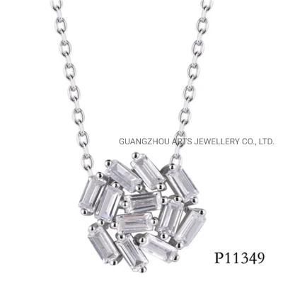 Baguette Cut White Czs Ball Shaped Silver Pendant Necklace