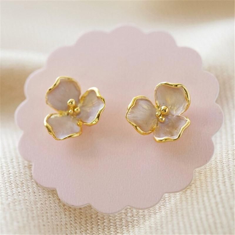 Best Selling Women Dainty Enamel Flower Stud Earring Chick Flower Shape Cream Violet Yellow Painted Fashion Women Earrings for Gift or Party