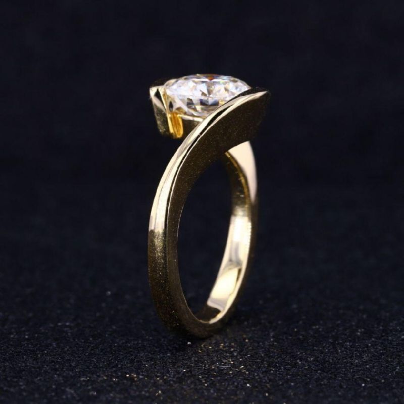 Custom Moissanite Ring 14K Yellow Gold Plated 8.5mm Synthetic Moissanite Women Rings