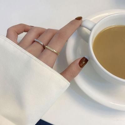Fashion Women Hip-Hop Stainless Steel Square Shape Smooth Rings in Gold and Rhodium Plated