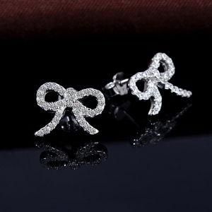 Nice Jewelry 925 Silver CZ Butterfly Bow Earrings