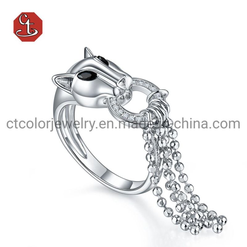 Leopard Head Inlaid Women Silver Rings Hip Hop Animal Group Party Punk Finger Ring Jewelry Personality Fashion New Style
