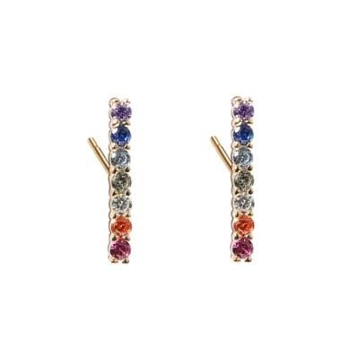 925 Sterling Silver Multicolor Zircon Cubic Color Zirconia Earring Crystal Rainbow Stud Earrings