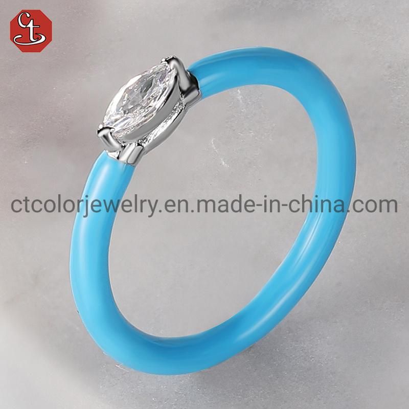 Fashion Jewelry Silver Ring Color Enamel Fashion Rings