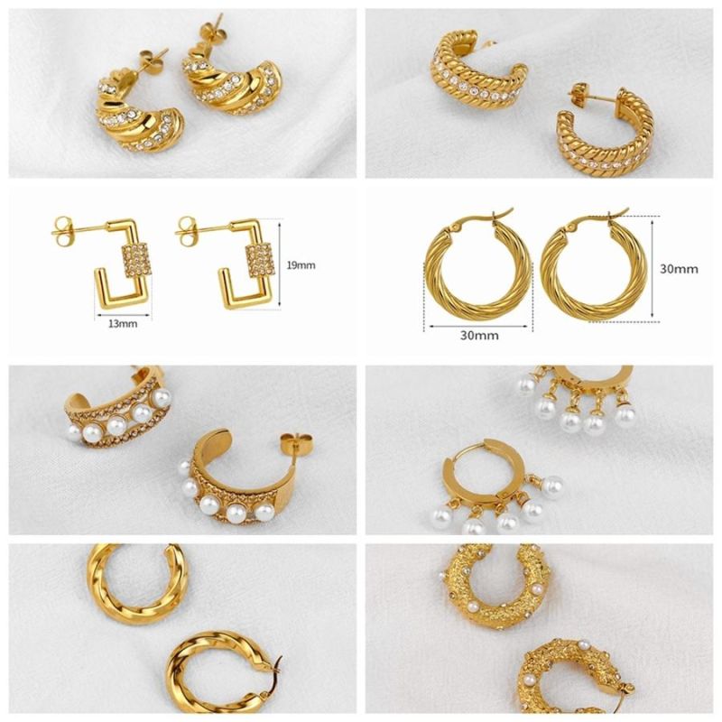 Stainless Steel Jewelry 18K Gold Plated Diamond Gong Hoop Earrings