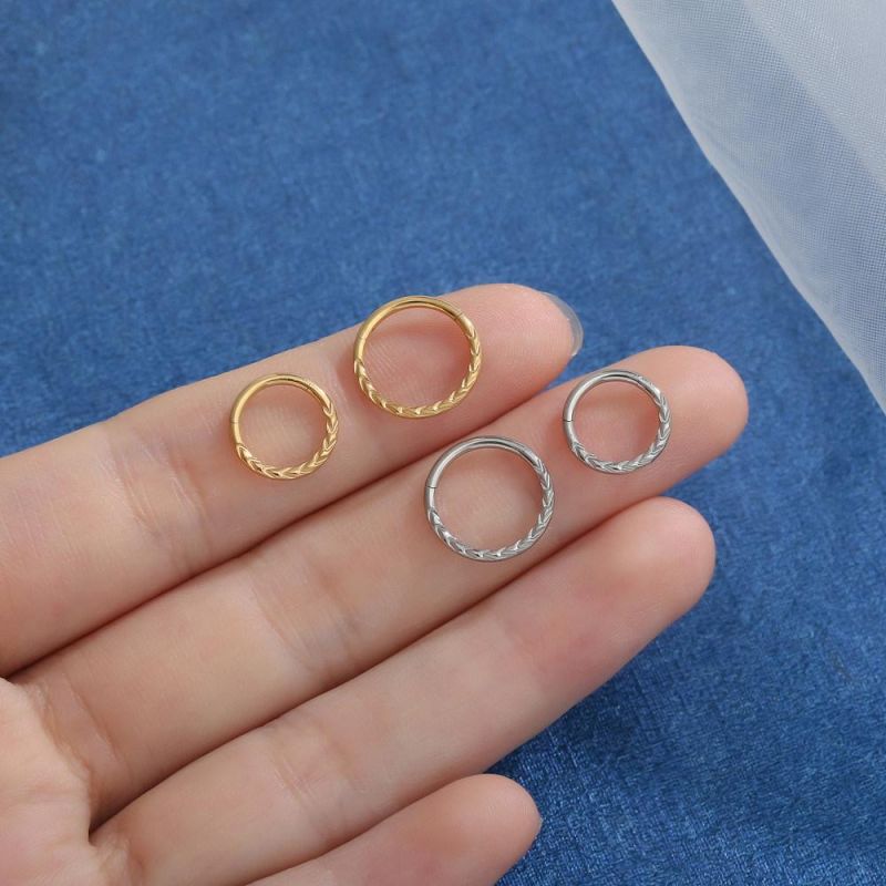 Wheat-Ear Hinged Segment Clicker-G23 Titanium Nose Rings Hoop 16g 6mm to 12mm Body Piercing Jewelry