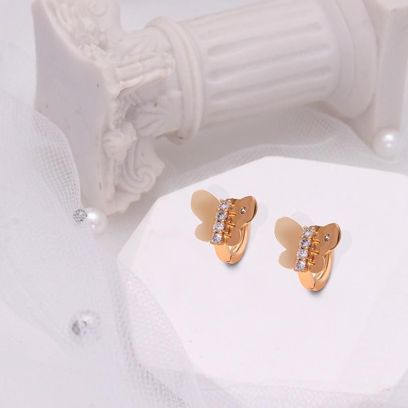 18K Gold Plated Brass Huggie Earrings Zircon Butterfly Hoop Earring
