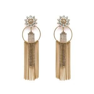 China Factory Fashion Imitation Jewelry Metal Chain Tassel Statement Earrings