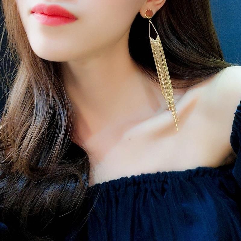 Extra Long Size Copper Gold Earring Costume Gold Fringe Earring Women Gold Hanging Earrings
