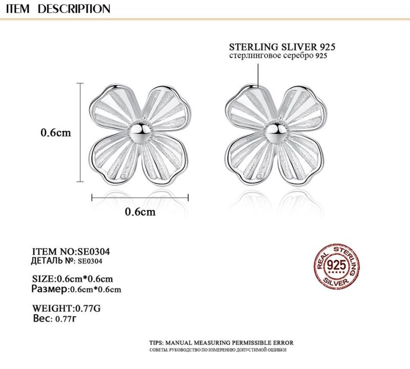 Jewelry Four Leaf Clover Earrings Silver Jewelry Piercing Ear Studs