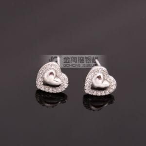 Heart Shaped Clear Cubic Zirconia Stud Silver Earrings