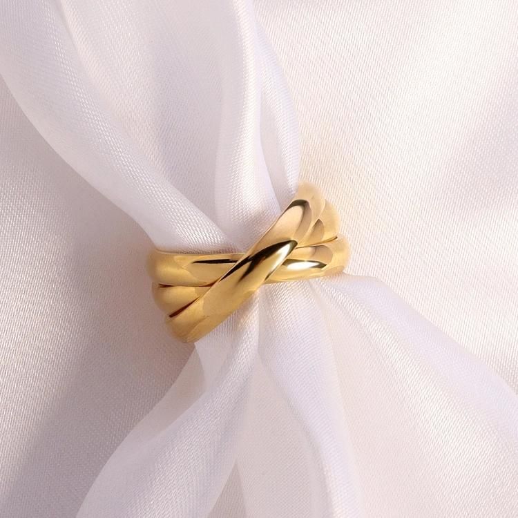 Stock Fine Jewelry Stainless Steel Gold Plated Minimalist Three-Ring Finger Ring