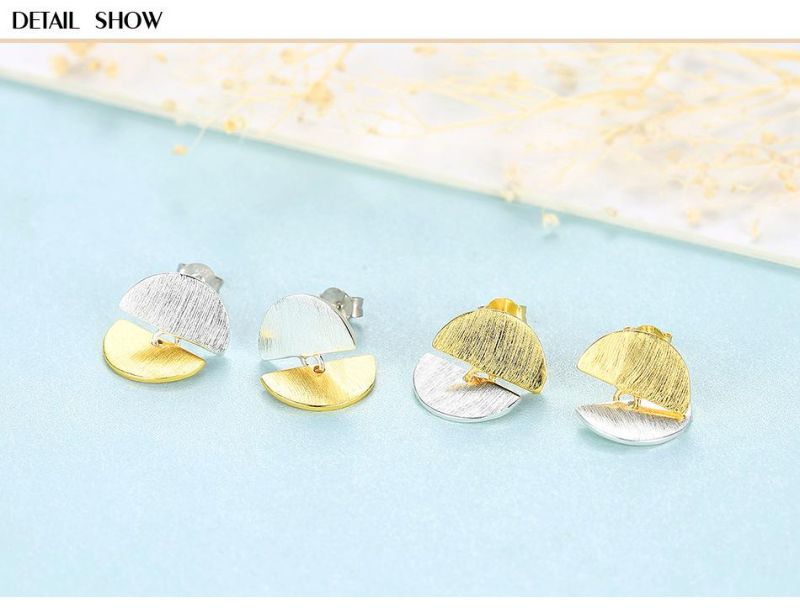 Sliver and Golden Double Semicircle Design Ear Stud