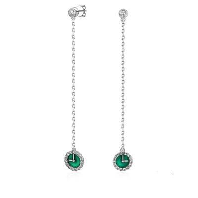 925 Sterling Silver Green Enamel Clock Long Fashion Earring