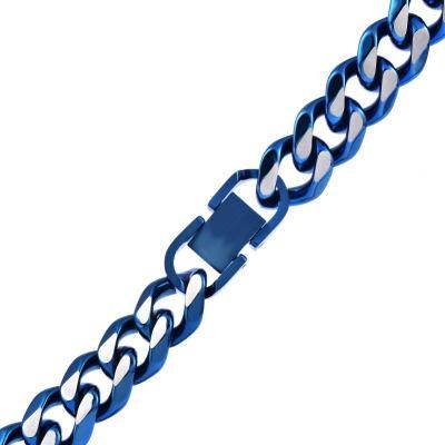Mens Miami Cuban Link Chain 18K Blue Stainless Steel Curb Necklace for Sale