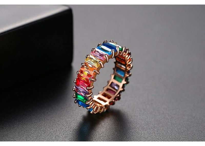 Colorful Ring Rainbow Color Row Inlaid Zircon Female Ring