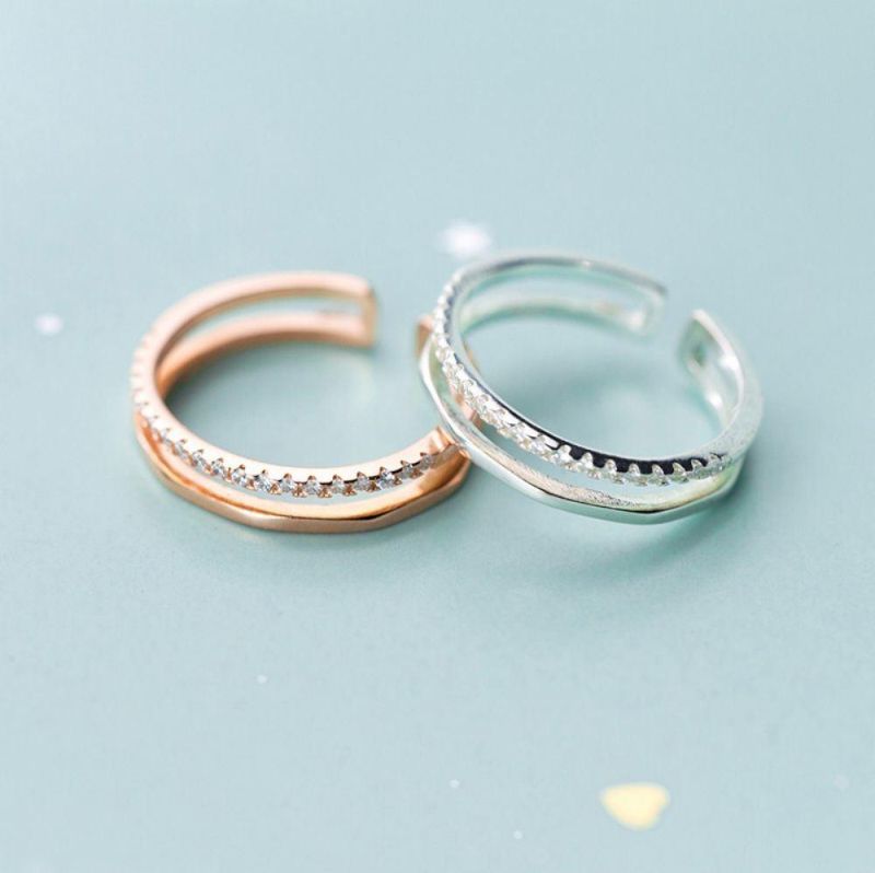 925 Sterling Silver Ring Minimalist Zircon Multi-Layer Adjustable Ring Women Men Engagement Wedding Jewelry