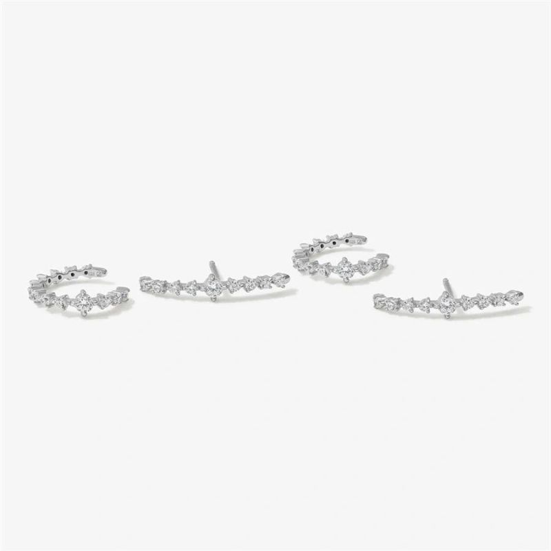 Medium Hoop and Bar Earring Set with Cubic Zircon Fashion Earrings