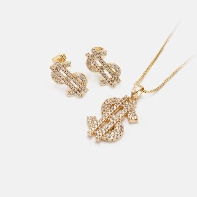Wholesale Necklace and Earrings Set Dollar Shape Pendant Jewelry Set