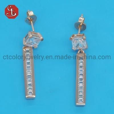 Women Popular Baguette TP CZ Stone SQ Long Brass &amp; Silver Jewelry Dangle Earring&#160;