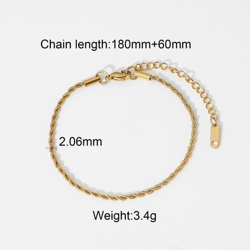 Stainless Steel Jewelry Rope Style Bracelet 14K/18K Gold Plated