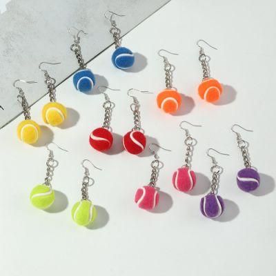 Wholesale Women Earrings Sports Fun Personality Color Simulation Tennis Jewelry