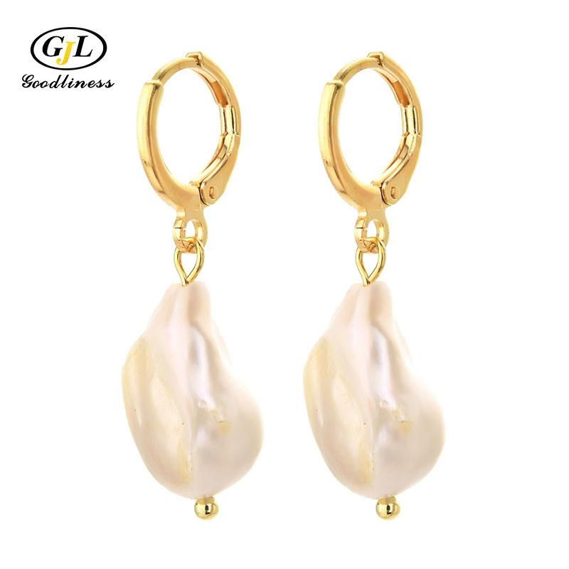 Baroque Irregular Freshwater Pearl Ear Pendant Copper Plating Earrings Jewelry