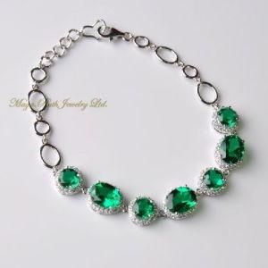 Created Emerald Bracelet Green Color Gem 925 Sterling Silver White Gold Plated Luxury Woman&prime;s Gift