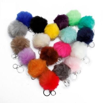 Wholesale Charms Promotion High End Anime Holder Knitted Beanie Fake Fox Real Rabbit Fur Rosary Bag Brushed Stainless POM Poms Keychain