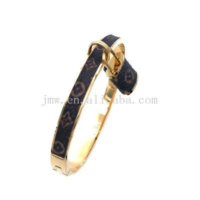 Stainless Steel / 18K Gold Plated Fashion Metal Black PU Leather Bracelets for Men and Women