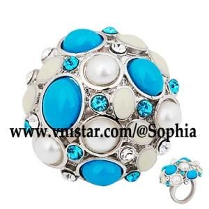 Rings R052r with Clear and Aquamarine Crystal Stones