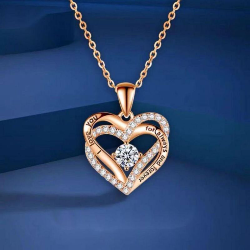 New Simple Diamond Heart-Shape Folding Pendant Lettering Necklace Female