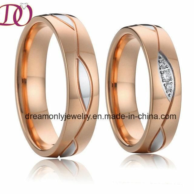 Bicolor Rose Gold and White Silver Stainless Steel Ring Wedding Band
