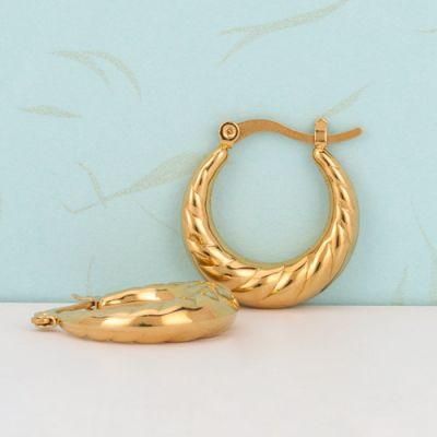 Fashion Geometric Circle Shape Stainless Steel Earring Jewelry 18K Gold Plated Retro Style Twist Round Women Hoop Earrings