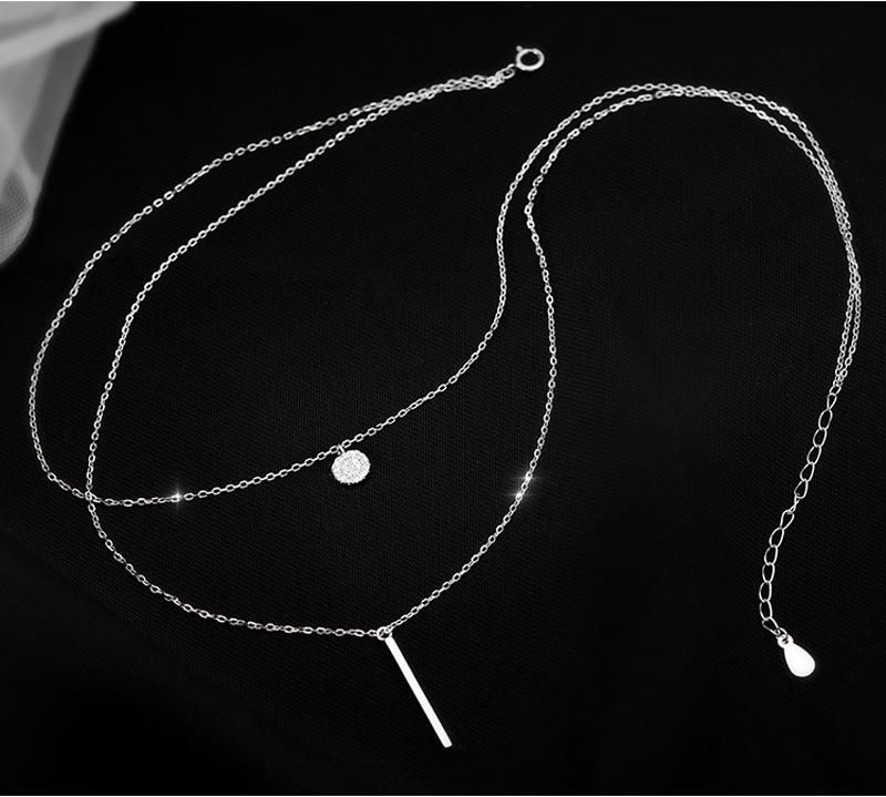 925 Sterling Silver Necklace for Women Double Layer Clavicle Chain