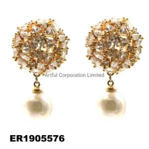 Fashion Earring in Gold Plated Silver Earring Silver Jewelry Pearl Earrings