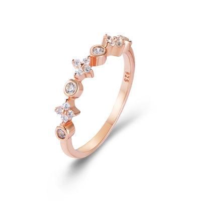 New Arrival S925 Pure Silver Logo Jewelry Hypoallergenic Rose Gold Half Eternity Ring Band
