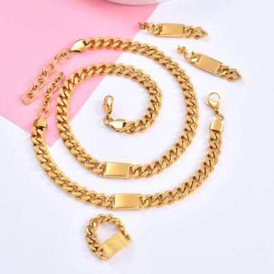 Fashion 18K Gold Plated Stainless Steel Necklace Bracelet Earrings Jewelry Set for Men and Women